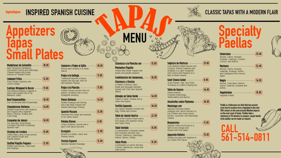 Tapas Menu Board