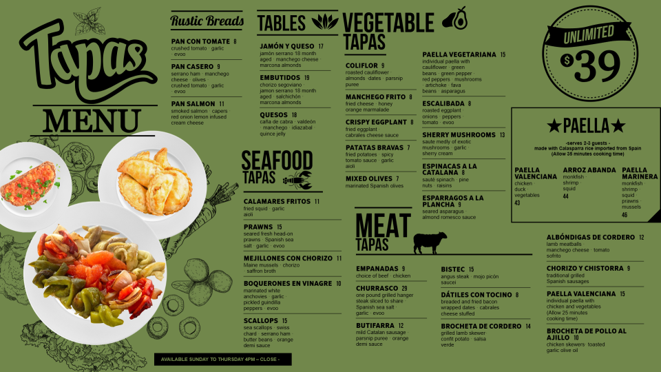Tapas Creative Menu Design