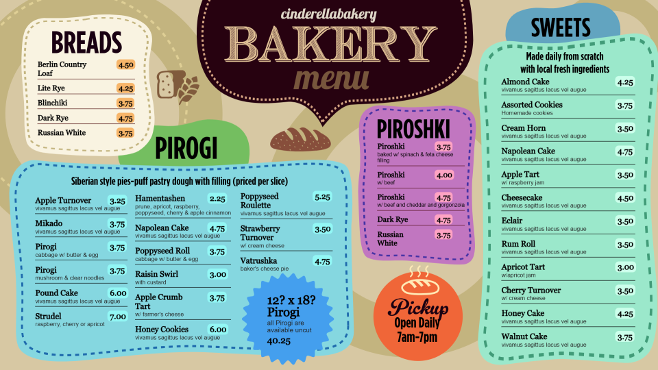 Bakery Menu Design Template