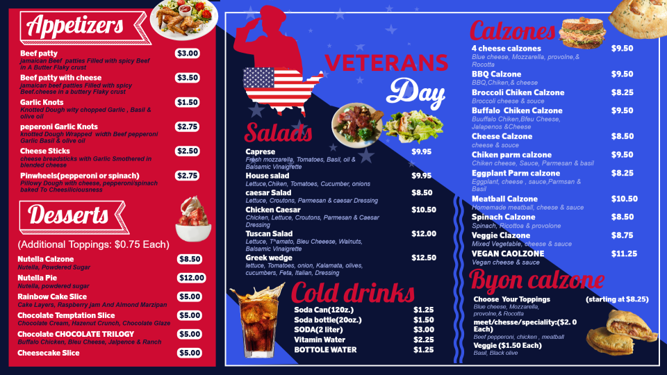 Veterans Day Menu Template Design