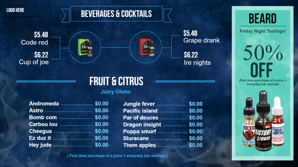 vape menu boards