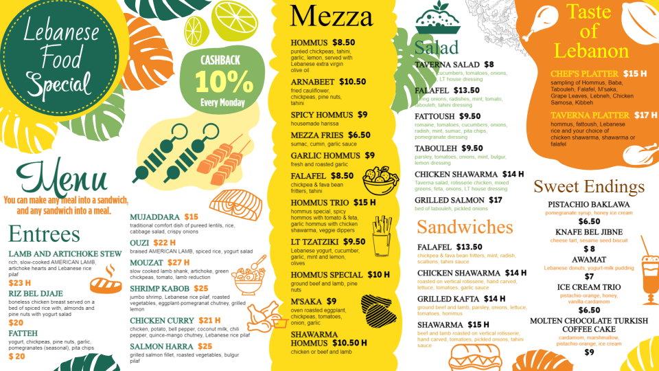 Lebanese Menu