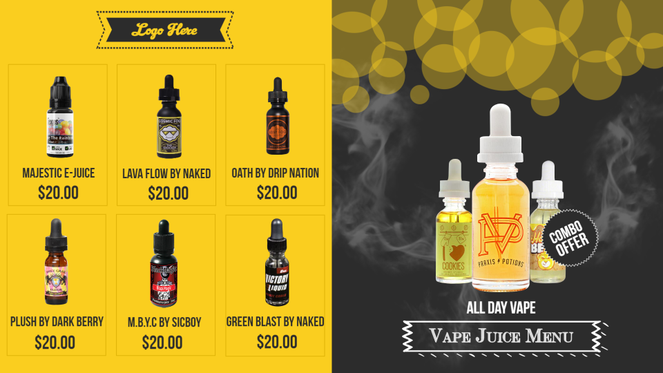 vape menu boards