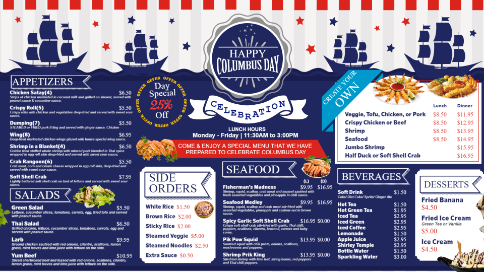 Columbus Day Menu Columbus Day Menu