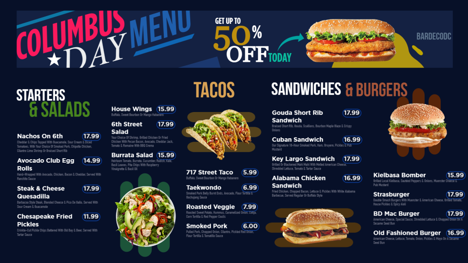 Columbus Day Food Menu