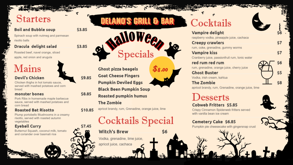 Halloween Day Menu Halloween Day Menu