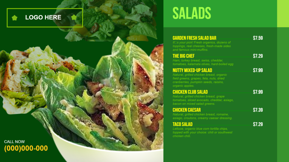 Salad bar menu
