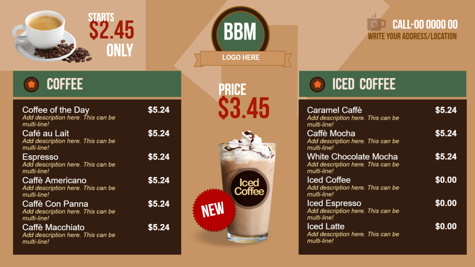 Coffee menu board