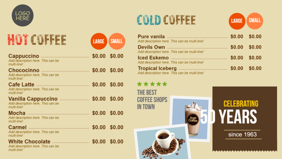 Coffee menu designs