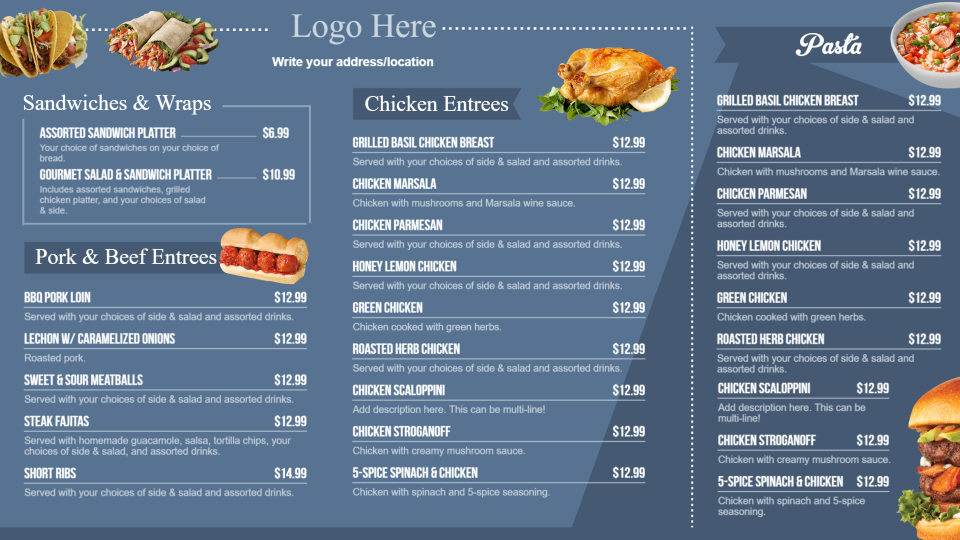 Takeaway menu