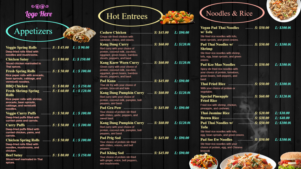 Thai cuisine menu board-01