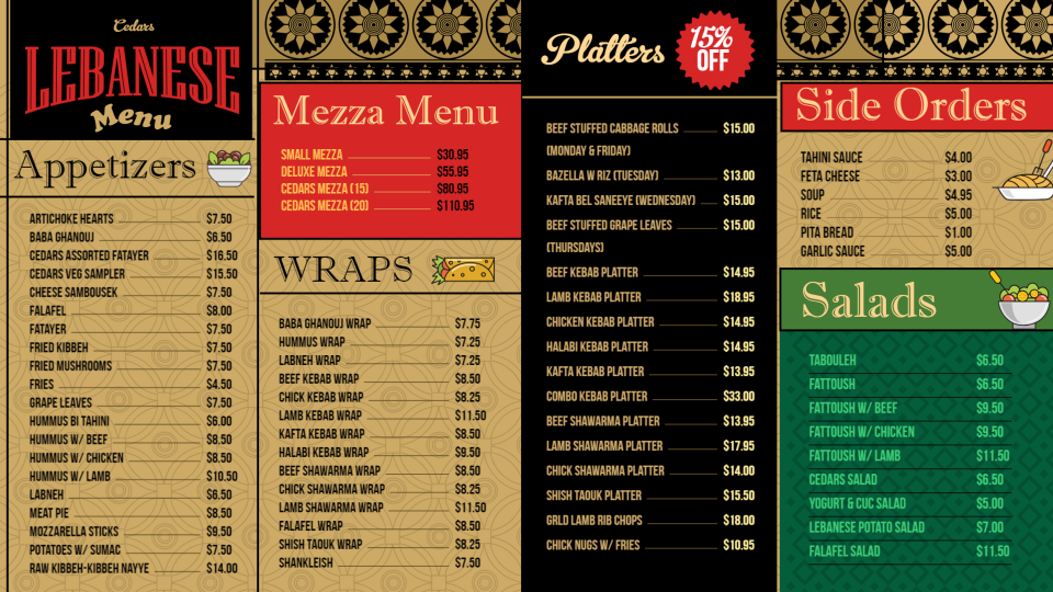 Lebanese Food Menu