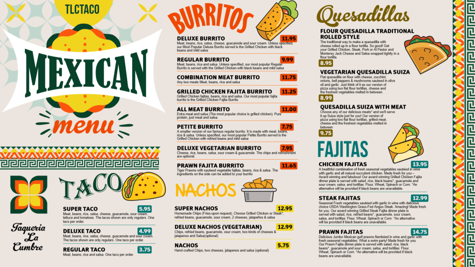 Mexican Food Menu Design Mexican Food Menu Design