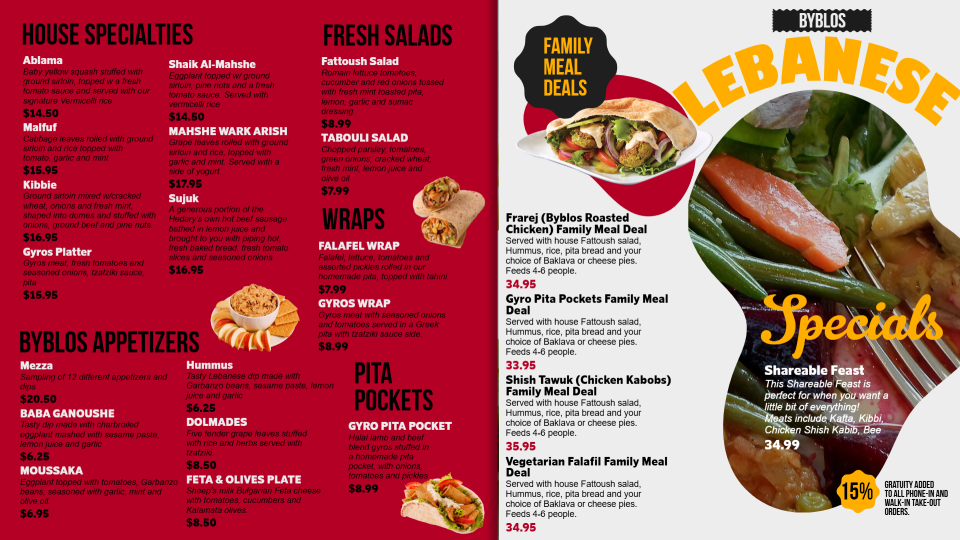 Lebanese Menu Lebanese Menu
