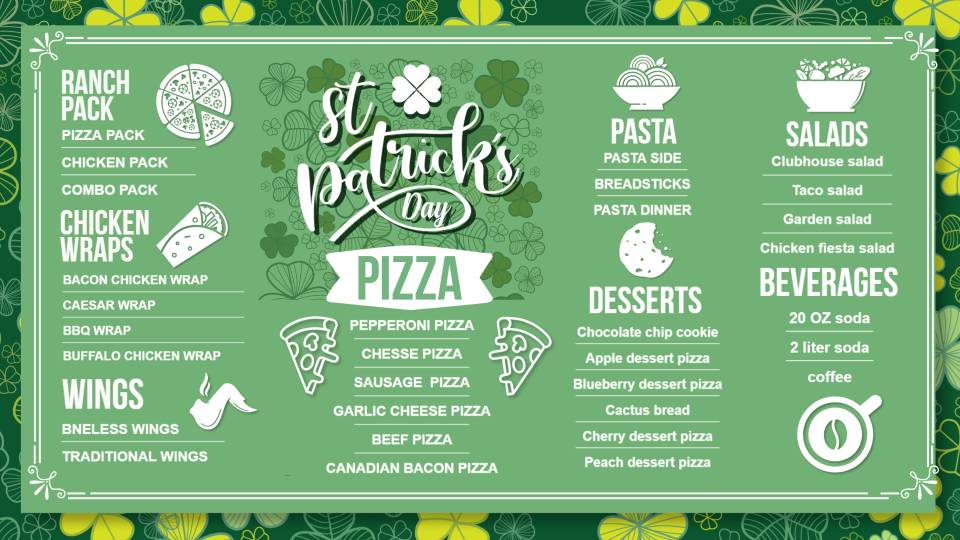 St. Patricks Day Menu Style St. Patricks Day Menu Style