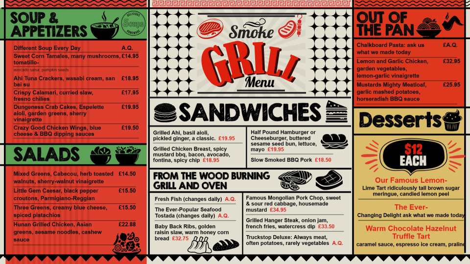 Grill Menu Design Board