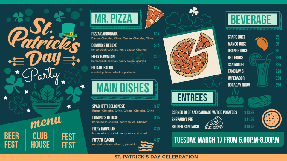 St. Patricks Day Menu St. Patricks Day Menu