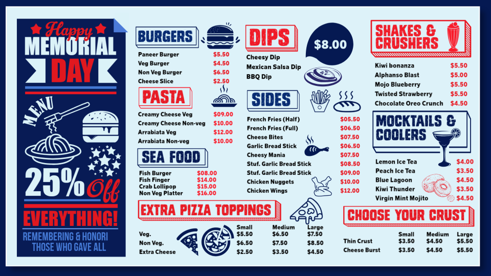 Memorial Day Menu Board Memorial Day Menu Board