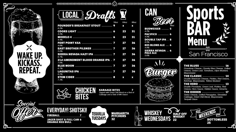 Sports bar Chalk Menu Sports bar Chalk Menu