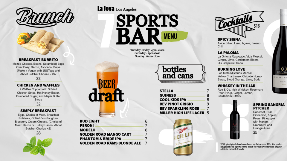 Sports bar theme Menu Sports bar theme Menu