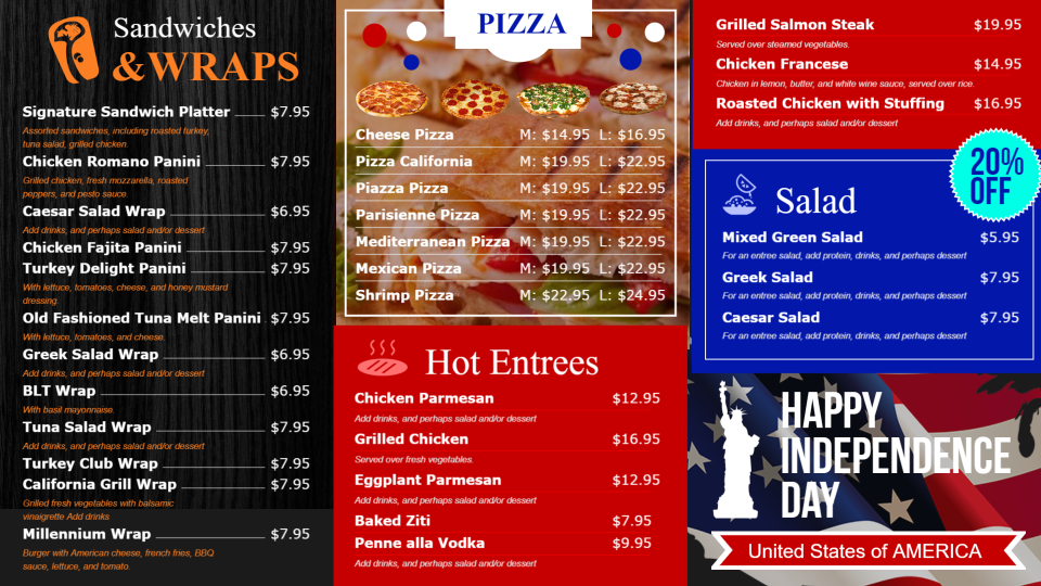 Restaurant menu boards