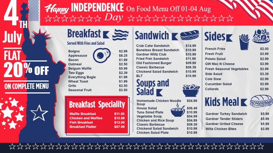 Independence Day Menu Design Independence Day Menu Design