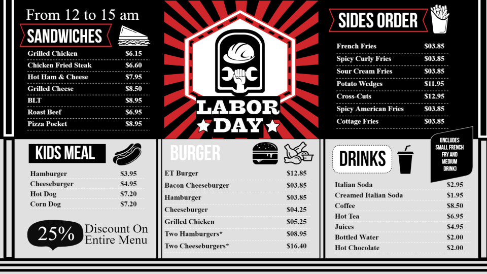 Labor Day Menu Board Design Labor Day Menu Board Design