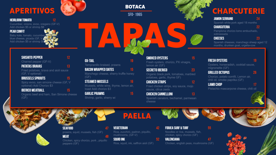 Tapas Menu Board