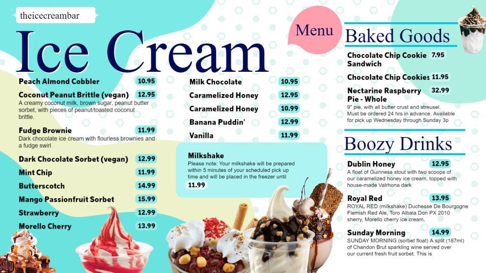 Ice Cream Menu Board