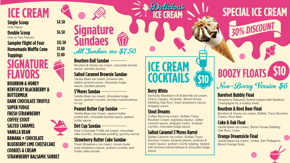 Ice Cream Menu