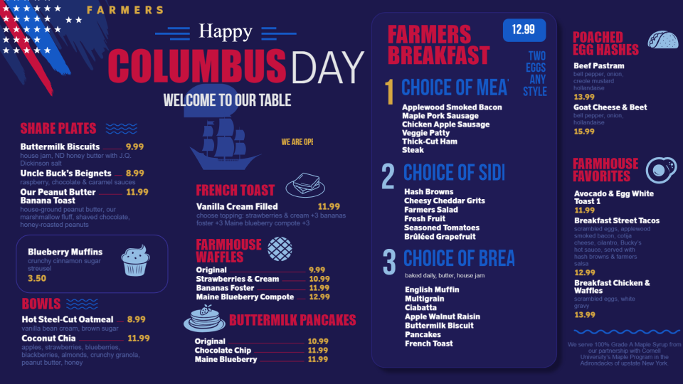 Columbus Day Menu Design Columbus Day Menu Design