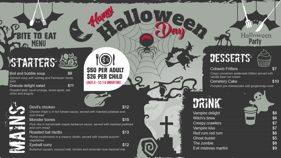 Halloween Day Menu Design idea Halloween Day Menu Design idea