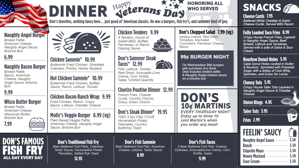 Veterans Day Menu
