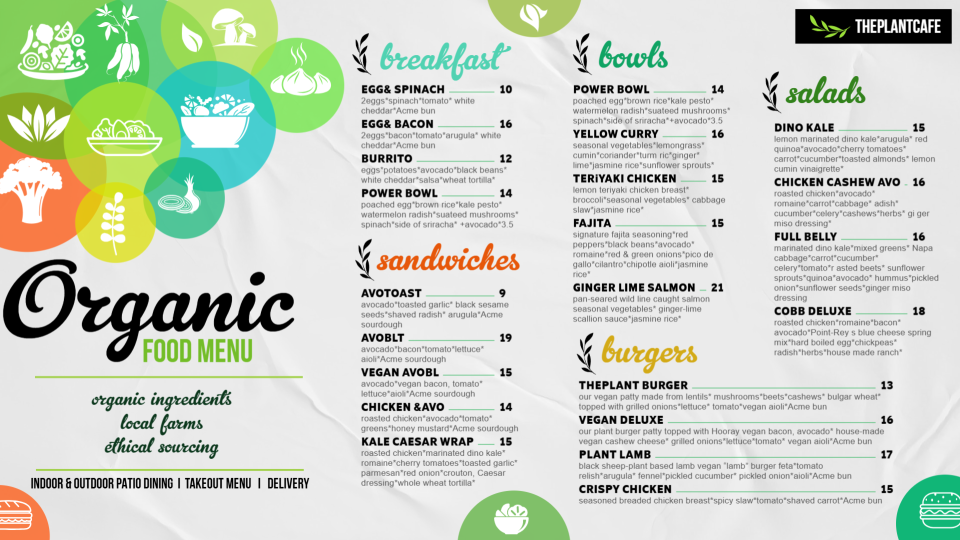 Organic Menu Design Organic Menu Design