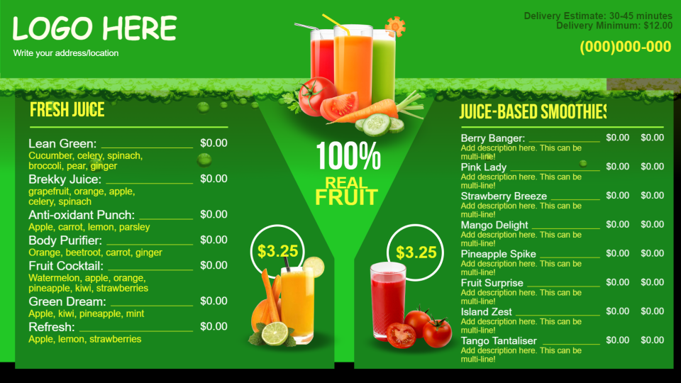 Juice bar menu boards