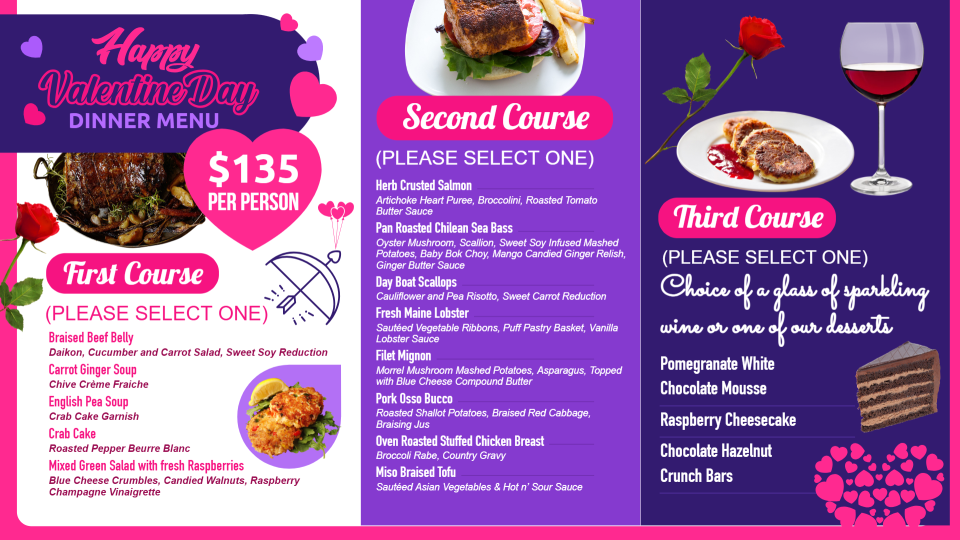 Valentines Day Menu idea Valentines Day Menu idea