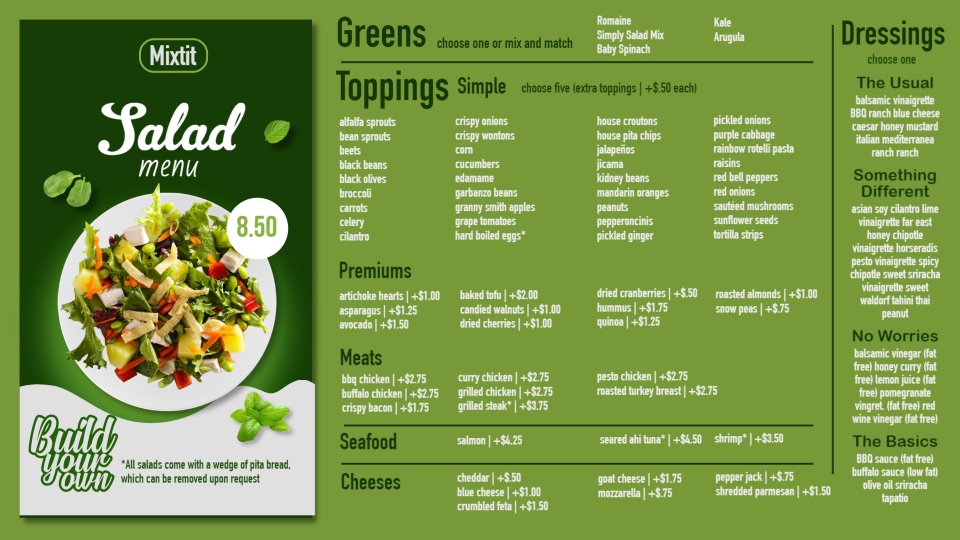 Salad Menu Design Salad Menu Design