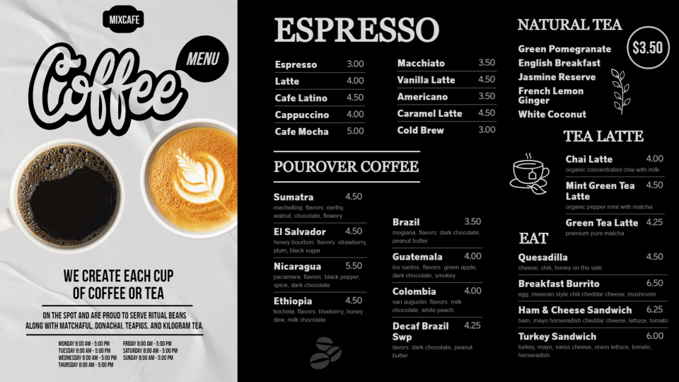 Coffee Menu Board Design Coffee Menu Board Design