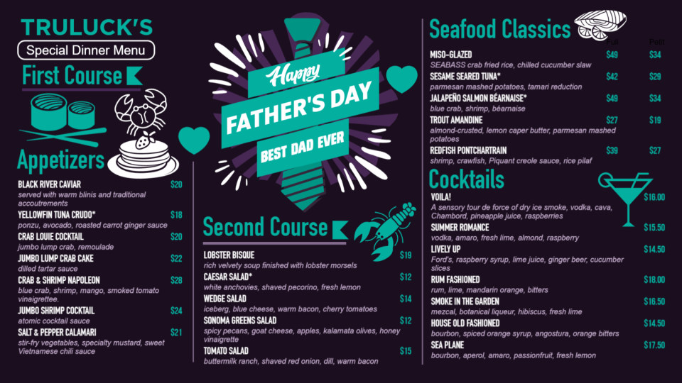 Fathers Day Restaurent Menu Fathers Day Restaurent Menu