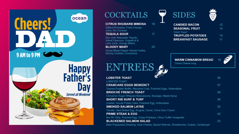 Beautiful Fathers Day menu Board Beautiful Fathers Day menu Board