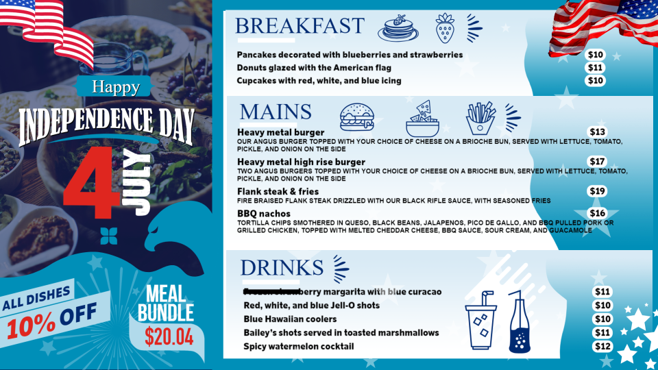 Independence Day Menu Design Template Independence Day Menu Design Template