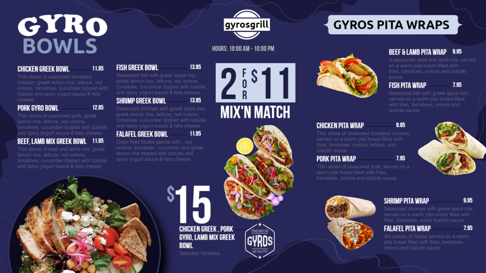 Editable Gyro Menu Design Templates