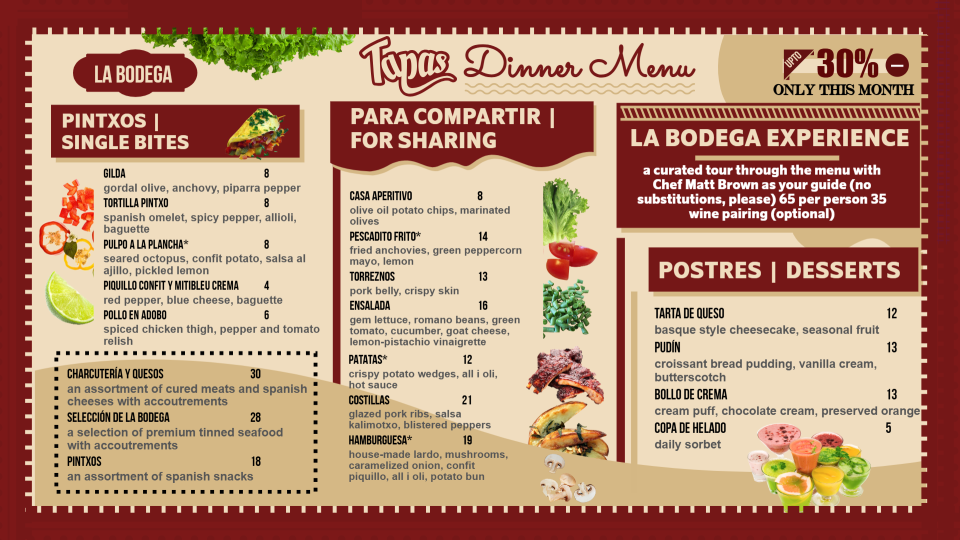 Beautiful Tapas Menuboard by Dsmenu Beautiful Tapas Menuboard by Dsmenu