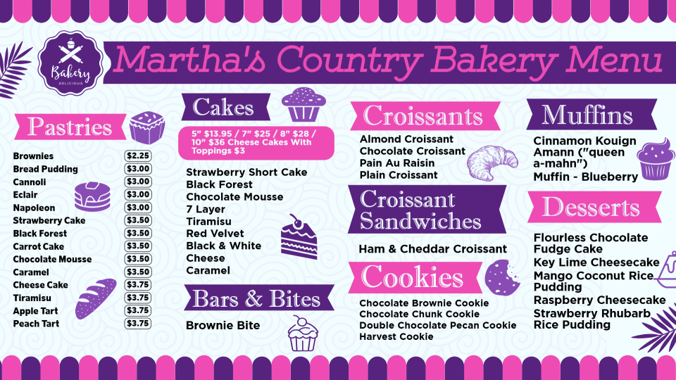 Bakery Menu Bakery Menu
