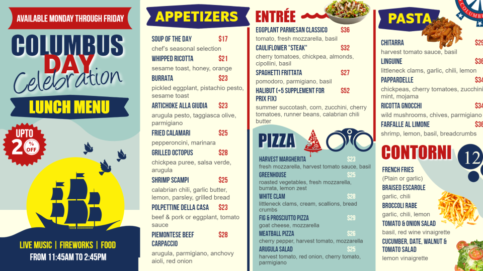 Columbus Day Menu Template Columbus Day Menu Template