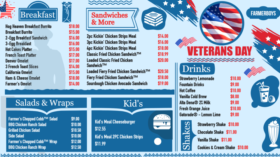 Veterans Day Menuboard Design Veterans Day Menuboard Design