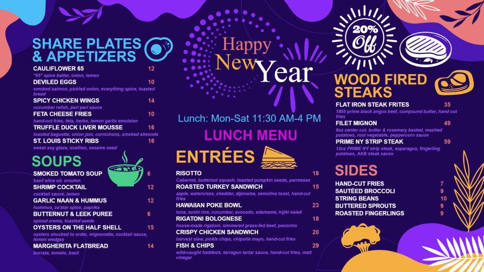 Creative New Year Menu Design Creative New Year Menu Design