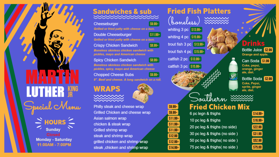 Martin Luther King Jr Menu Board Template Martin Luther King Jr Menu Board Template