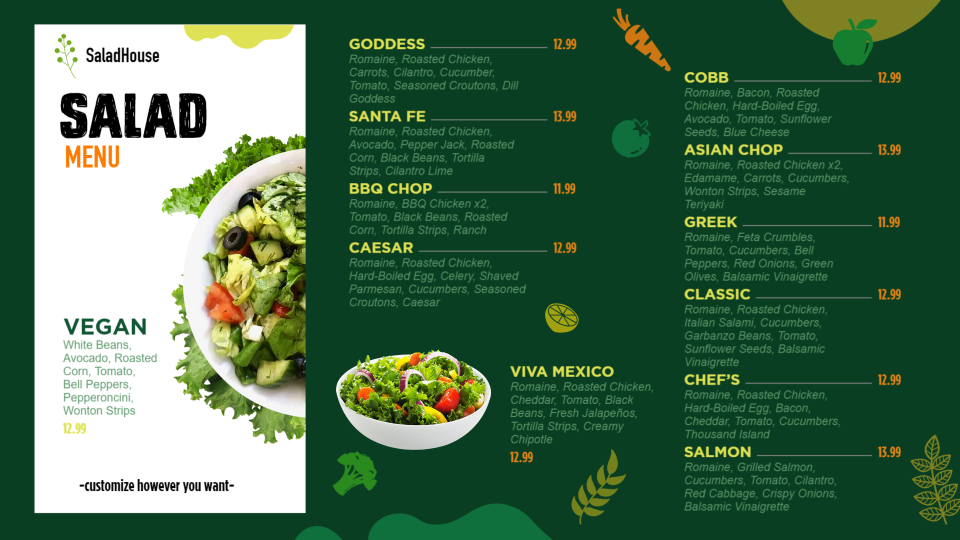Salad Menu Template Design Salad Menu Template Design