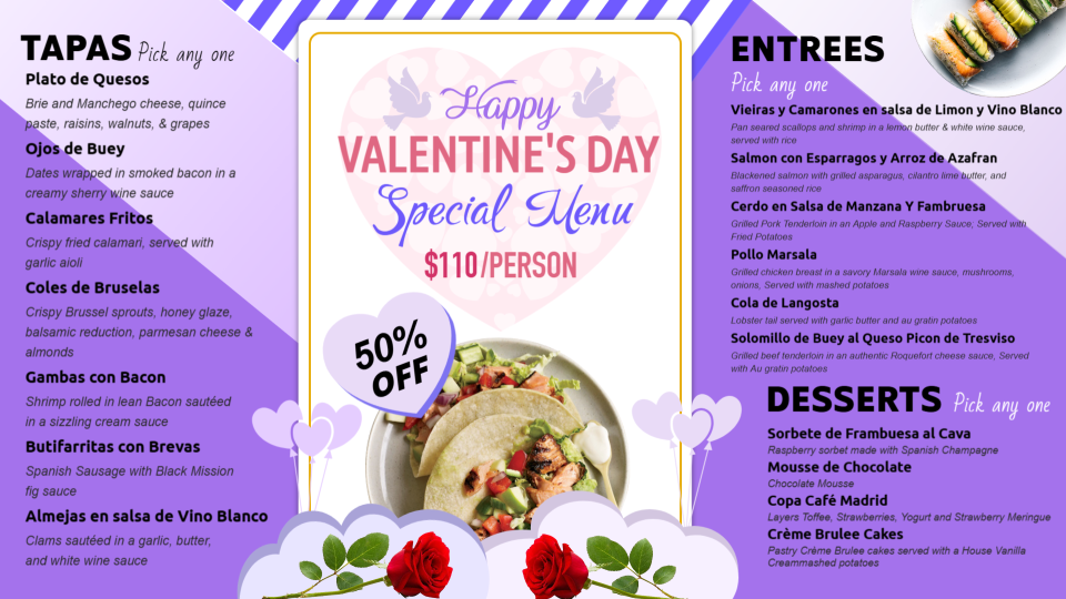 Valentines Day Menu Board Template Valentines Day Menu Board Template
